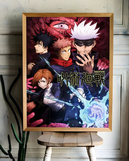 Poster Sticky Wall Art J-Jujutsu K-Kaisen Anime Printing Waterproof Home Living Bed Room Bar Aesthetic Decor