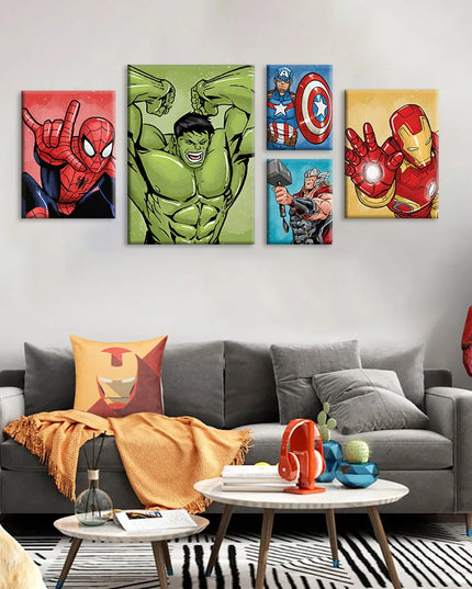 MINISO Poster Marvel Canvas Wall Art Print Mural Spider-Man Iron Man Captain America Cartoon Poster Home Decor Gift for Friends