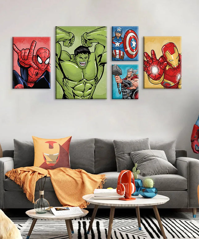 MINISO Poster Marvel Canvas Wall Art Print Mural Spider-Man Iron Man Captain America Cartoon Poster Home Decor Gift for Friends