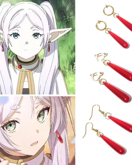Anime Frieren: Beyond Journey's End Red Earrings Frieren At The Funeral Frieren stud Earrings Pendant Frieren Elf Cosplay Gift