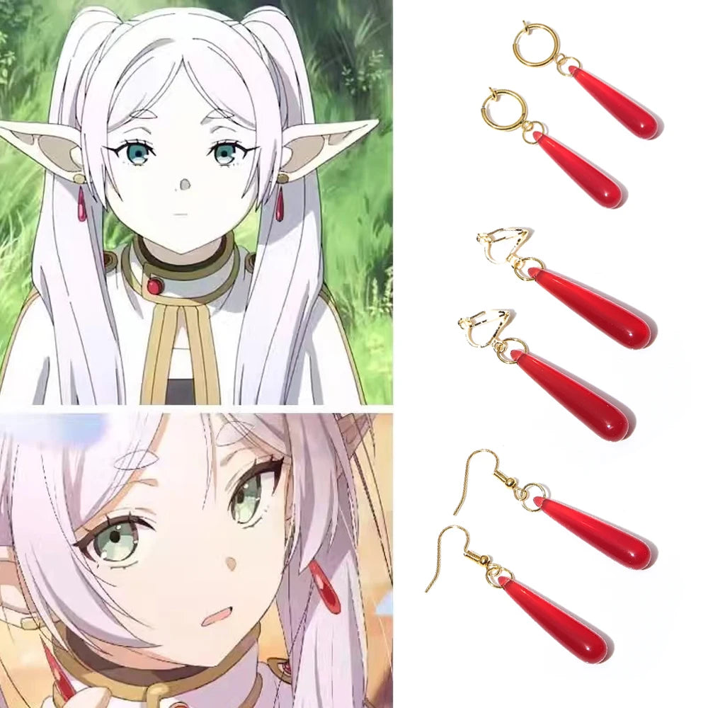 Anime Frieren: Beyond Journey's End Red Earrings Frieren At The Funeral Frieren stud Earrings Pendant Frieren Elf Cosplay Gift
