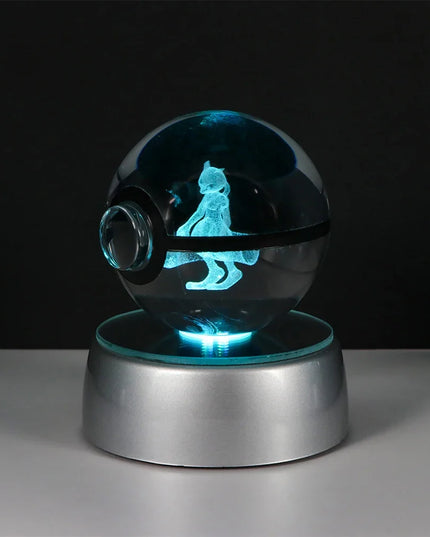 Pokemon Crystal Ball Pikachu Gengar Eevee Mewtwo Lacario Anime Game Pokeball Led Night Light Base Kids Birthday Gift Home Decor