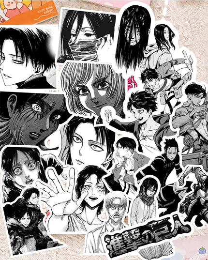 10/30/70pcs Attack on Titan Anime Stickers Cool Cartoon Black White Decal DIY Skateboard Laptop Phone Car Waterproof Sticker