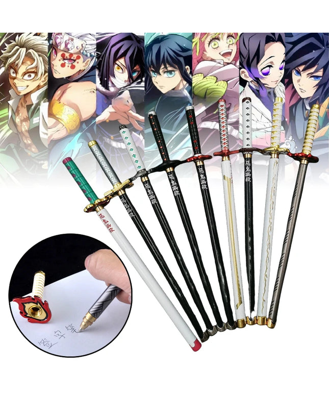 20cm Demon Slayer Katana Pen Tanjirou Sword Ainme Kimetsu No Yaiba Metal Ninja Knife Real Japanese Katana Pen Samurai Sword Toy