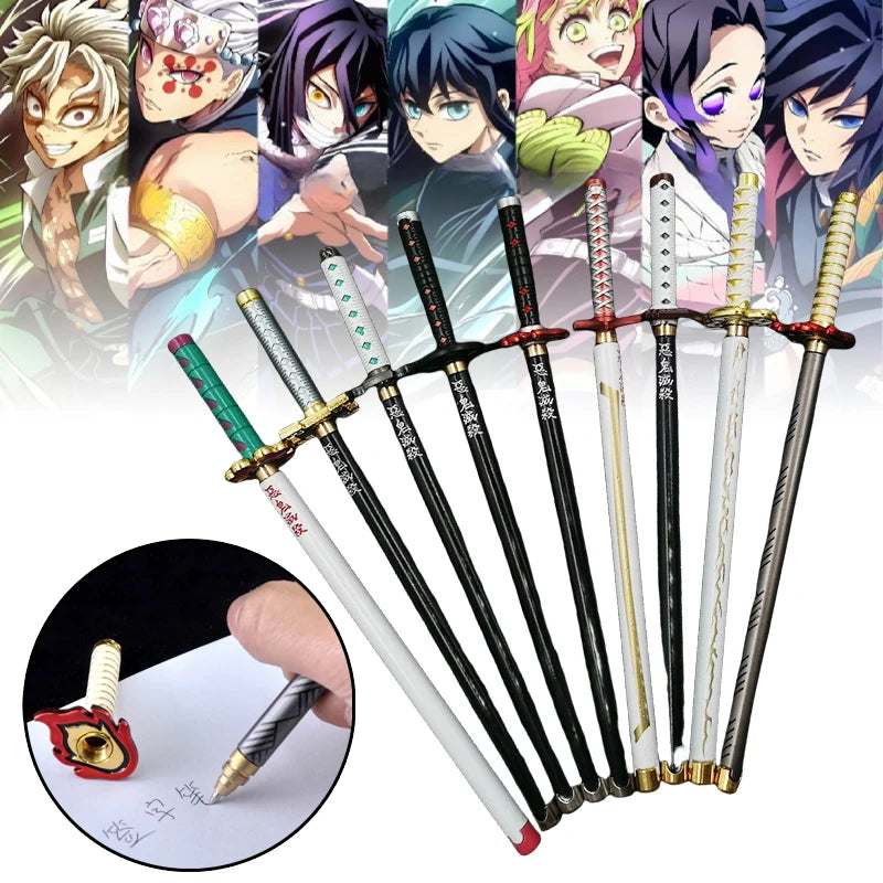 20cm Demon Slayer Katana Pen Tanjirou Sword Ainme Kimetsu No Yaiba Metal Ninja Knife Real Japanese Katana Pen Samurai Sword Toy