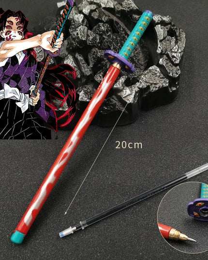 20cm Demon Slayer Katana Pen Tanjirou Sword Ainme Kimetsu No Yaiba Metal Ninja Knife Real Japanese Katana Pen Samurai Sword Toy