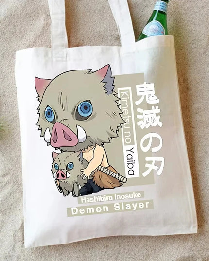 Demon Slayer Canvas Shoulder Bag Anime Cartoon Printed Storage Bags Large Capacity Student Stationery Eco Handbag Birthday Gifts