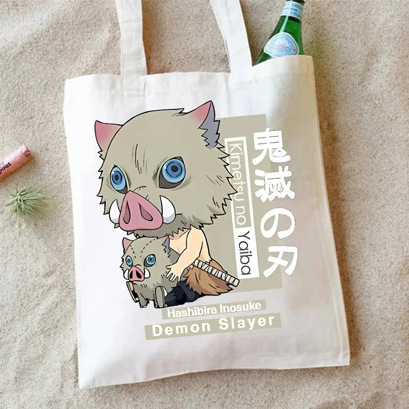 Demon Slayer Canvas Shoulder Bag Anime Cartoon Printed Storage Bags Large Capacity Student Stationery Eco Handbag Birthday Gifts