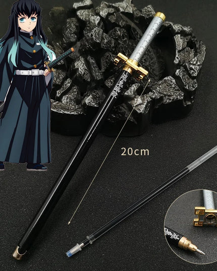 20cm Demon Slayer Katana Pen Tanjirou Sword Ainme Kimetsu No Yaiba Metal Ninja Knife Real Japanese Katana Pen Samurai Sword Toy
