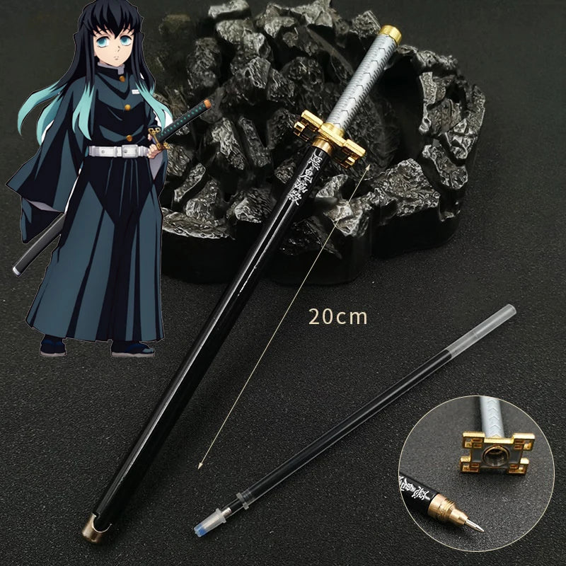 20cm Demon Slayer Katana Pen Tanjirou Sword Ainme Kimetsu No Yaiba Metal Ninja Knife Real Japanese Katana Pen Samurai Sword Toy
