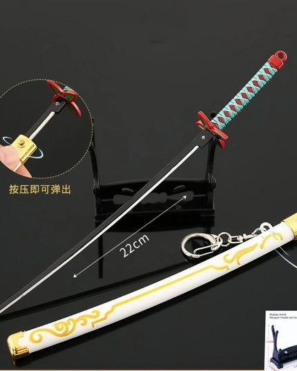 Demon Slayer Peripherals Tanjiro, Agatsuma Zenitsu Katana Full Metal Weapons Bounce Jump Knife Crafts Toy Sword Model Ornaments