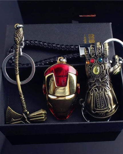Marvel The Avengers Thanos Glove Keychain Men's Metal Battle Ax Thor's Hammer Shield Pendant Car Keychain creative holiday gift