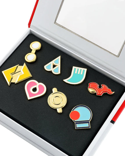 Pokemon Gym Badges Kanto Johto Hoenn Sinnoh Unova Kalos League Region Orange Islands Pins Brooches Box Set Pocket Monster