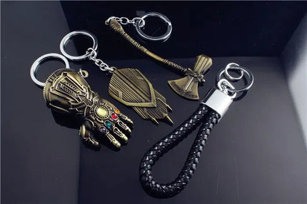Marvel The Avengers Thanos Glove Keychain Men's Metal Battle Ax Thor's Hammer Shield Pendant Car Keychain creative holiday gift