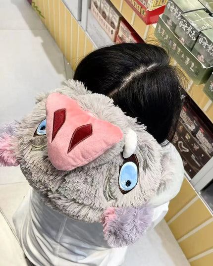 Cosplay Prop Wild Boar Head Plush Hat Demon Slayer Hashibira Inosuke Warm Headgear Japanese anime Stuffed Anime Plushies Gift