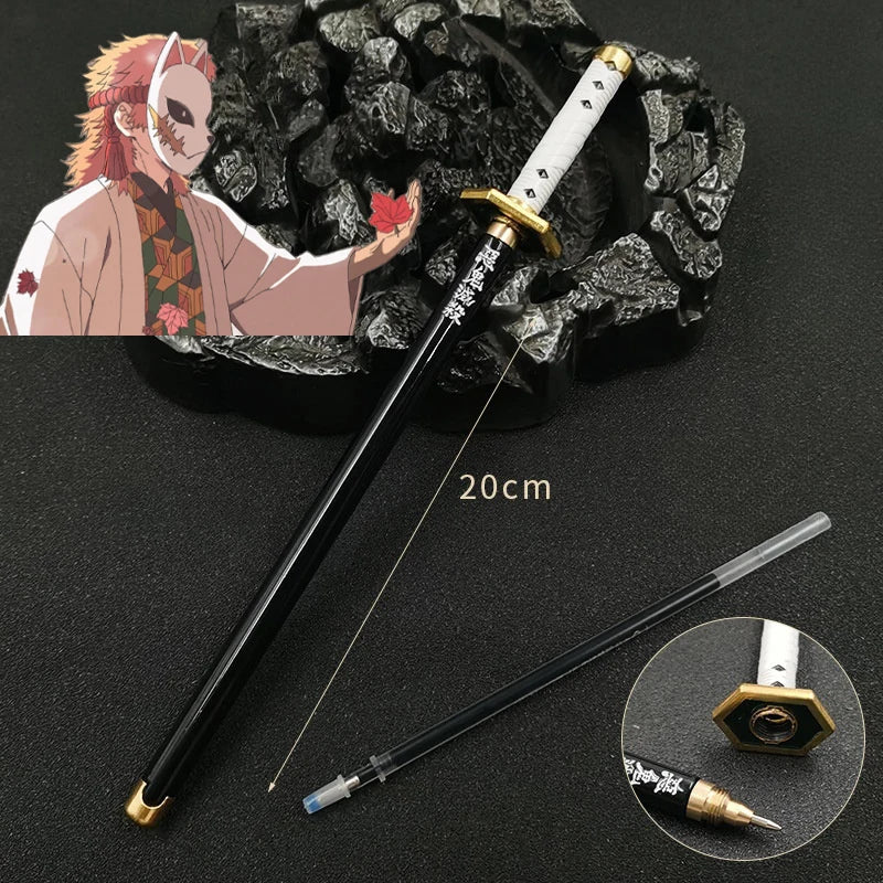 20cm Demon Slayer Katana Pen Tanjirou Sword Ainme Kimetsu No Yaiba Metal Ninja Knife Real Japanese Katana Pen Samurai Sword Toy