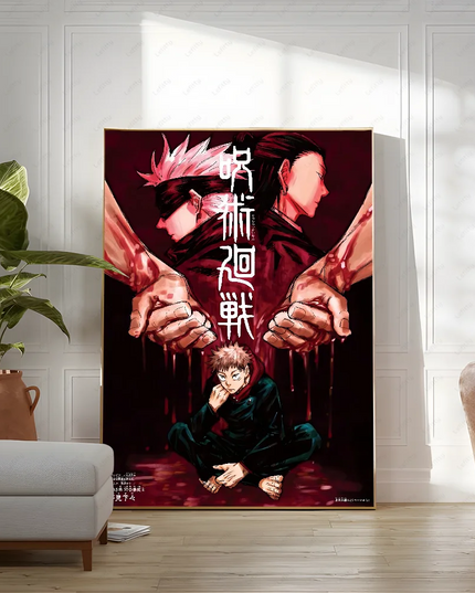 Poster Sticky Wall Art J-Jujutsu K-Kaisen Anime Printing Waterproof Home Living Bed Room Bar Aesthetic Decor