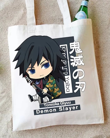 Demon Slayer Canvas Shoulder Bag Anime Cartoon Printed Storage Bags Large Capacity Student Stationery Eco Handbag Birthday Gifts