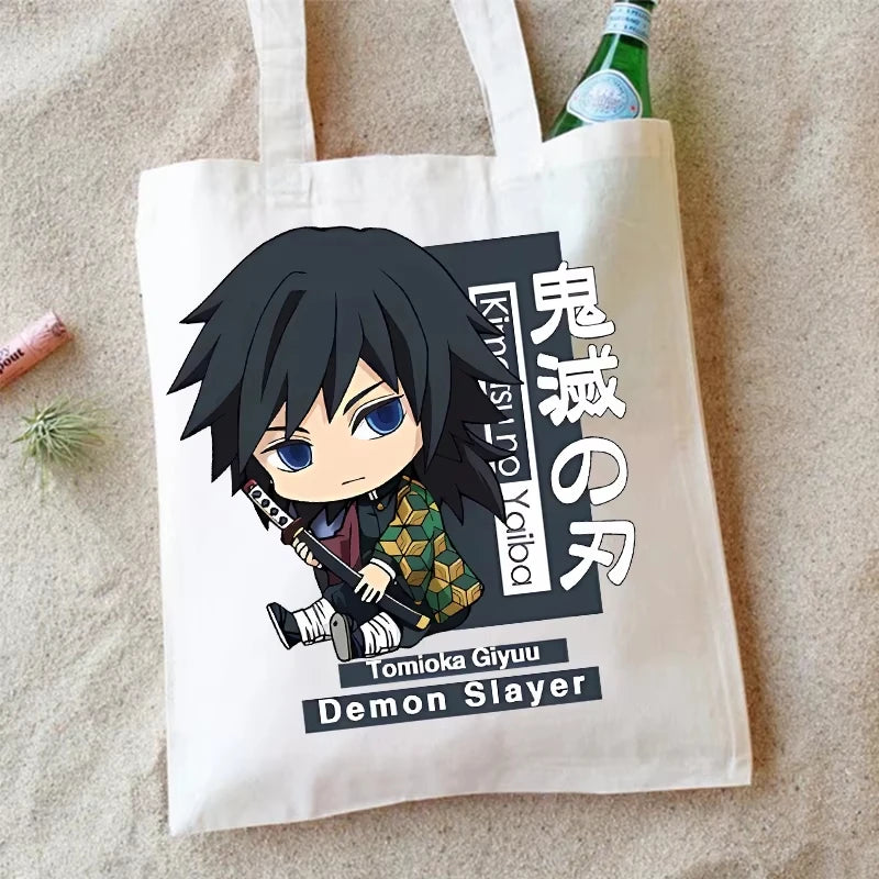 Demon Slayer Canvas Shoulder Bag Anime Cartoon Printed Storage Bags Large Capacity Student Stationery Eco Handbag Birthday Gifts