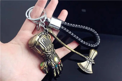 Marvel The Avengers Thanos Glove Keychain Men's Metal Battle Ax Thor's Hammer Shield Pendant Car Keychain creative holiday gift