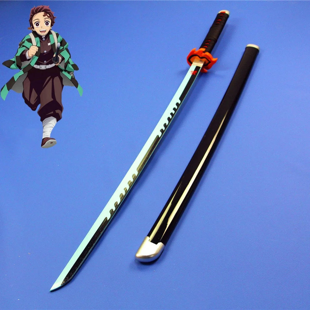 41in/104cm Demon Slayer Katana Anime Ninja Sword Demon Slayer Cosplay Prop Knife Real Size Samurai Sabre Japonesa Katana Sword