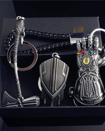Marvel The Avengers Thanos Glove Keychain Men's Metal Battle Ax Thor's Hammer Shield Pendant Car Keychain creative holiday gift
