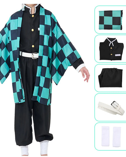 Anime Demon Slayer Kamado Tanjirou Cosplay Costume Kimetsu No Yaiba Cartoon Costume Sutis Wigs Halloween For Kids Adult CosParty