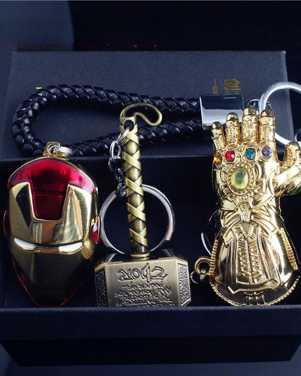 Marvel The Avengers Thanos Glove Keychain Men's Metal Battle Ax Thor's Hammer Shield Pendant Car Keychain creative holiday gift