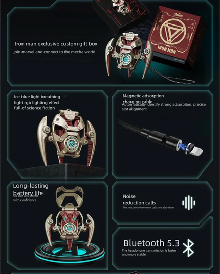 MARVEL Collaboration Bluetooth Headphones ANC Active Noice Cancellation Bluettoth Wireless Earphones Sports Gaming Gift Iron Man