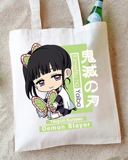 Demon Slayer Canvas Shoulder Bag Anime Cartoon Printed Storage Bags Large Capacity Student Stationery Eco Handbag Birthday Gifts