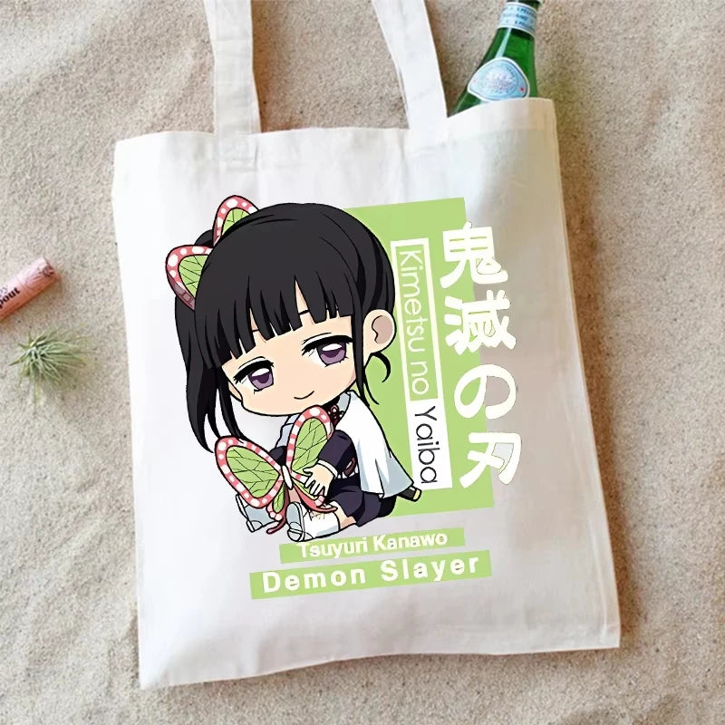 Demon Slayer Canvas Shoulder Bag Anime Cartoon Printed Storage Bags Large Capacity Student Stationery Eco Handbag Birthday Gifts
