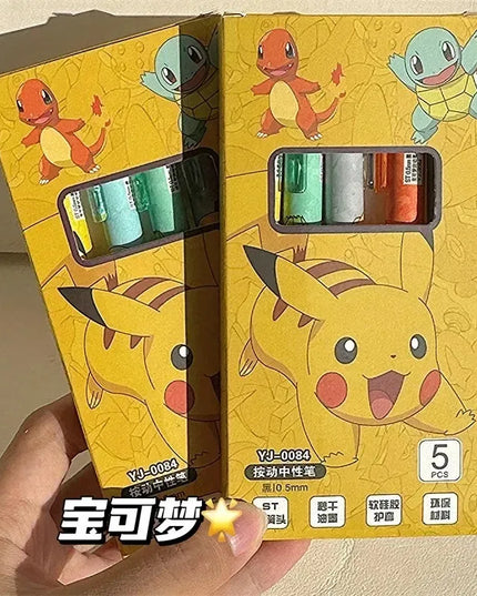 5pcs Pokemon Pikachu Gel Pen Cute Anime Cartoon Charmander Squirtle Press on Gel Pen Stationery School Supplies Holiday Gifts