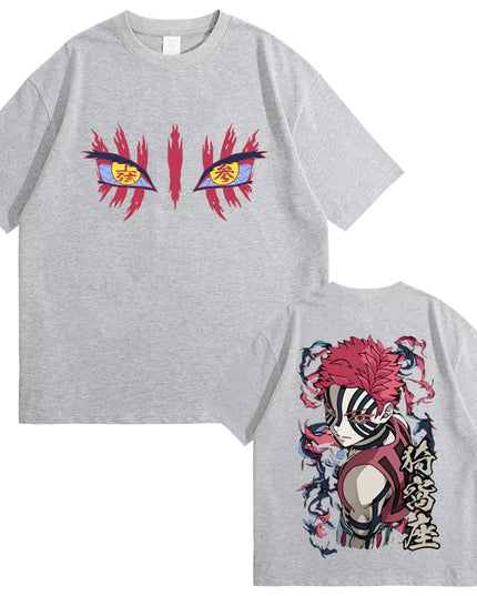 Anime Demon Slayer Akaza Eyes Graphic T-shirt Men's Women Clothing Casual Vintage T Shirts Male High Quality Pure Cotton Tshirts