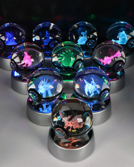 Pokemon Crystal Ball Pikachu Gengar Eevee Mewtwo Lacario Anime Game Pokeball Led Night Light Base Kids Birthday Gift Home Decor
