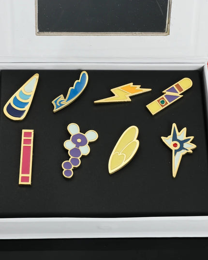 Pokemon Gym Badges Kanto Johto Hoenn Sinnoh Unova Kalos League Region Orange Islands Pins Brooches Box Set Pocket Monster