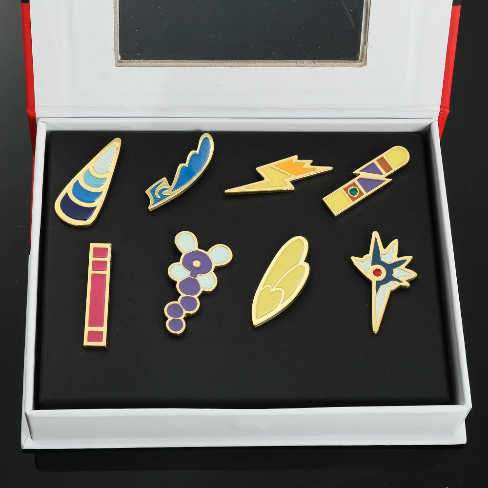 Pokemon Gym Badges Kanto Johto Hoenn Sinnoh Unova Kalos League Region Orange Islands Pins Brooches Box Set Pocket Monster
