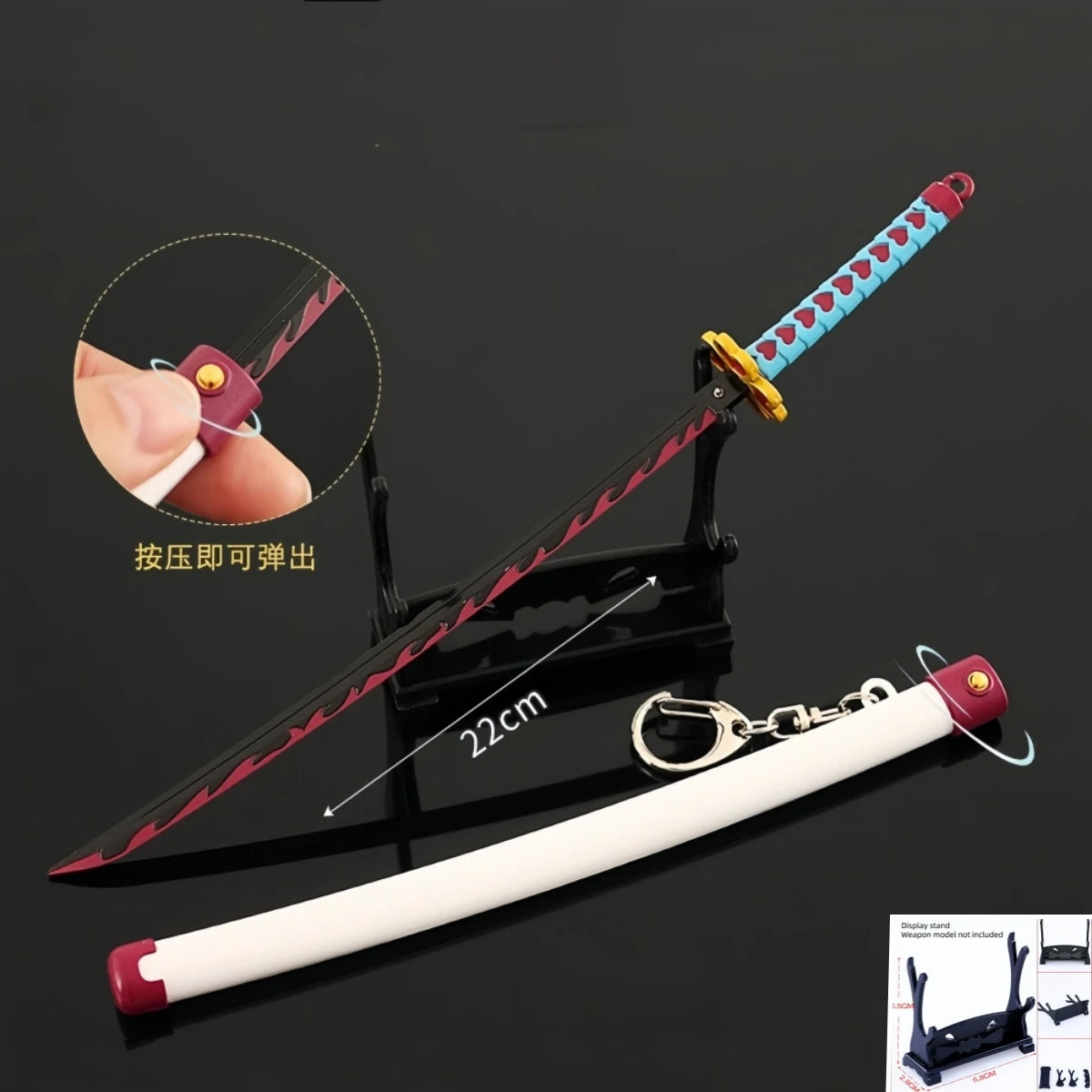 Demon Slayer Peripherals Tanjiro, Agatsuma Zenitsu Katana Full Metal Weapons Bounce Jump Knife Crafts Toy Sword Model Ornaments