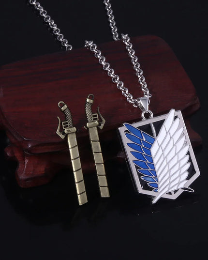 Anime Attack on Titan Necklace Shingeki No Kyojin Wings of Freedom Survey Sword Punk Necklace Pendant for Women Men Jewelry