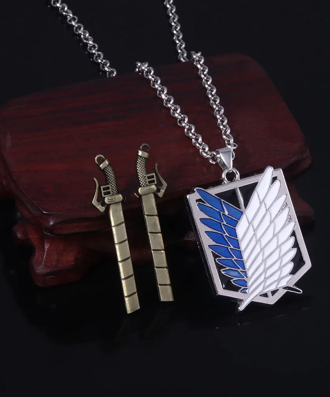 Anime Attack on Titan Necklace Shingeki No Kyojin Wings of Freedom Survey Sword Punk Necklace Pendant for Women Men Jewelry