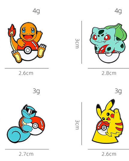 4 Pcs cute cartoon creative personality pocket monsters Badge Animated character Enamel brooch Men's and women's Bag Accessories