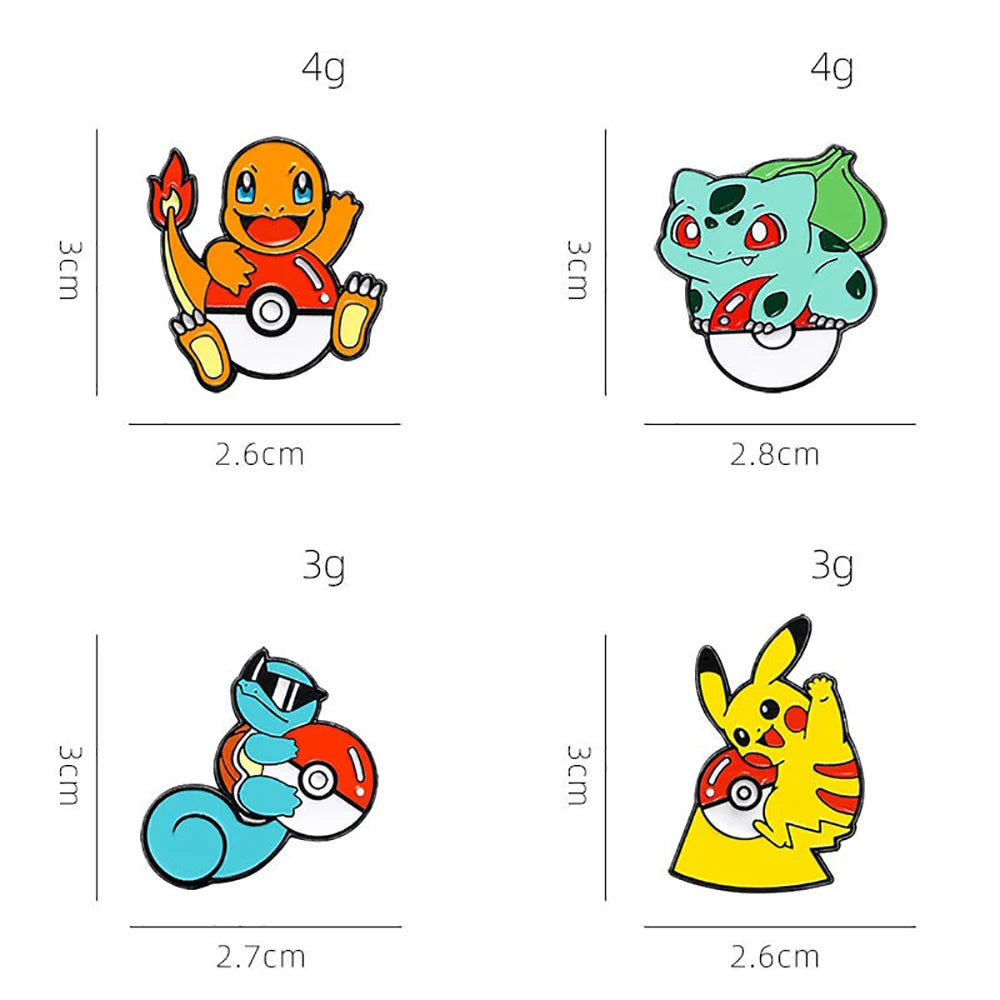 4 Pcs cute cartoon creative personality pocket monsters Badge Animated character Enamel brooch Men's and women's Bag Accessories