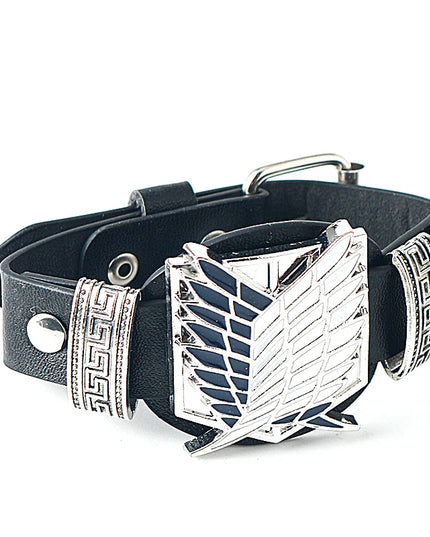 Anime Attack on Titan Leather Bracelet Wings of Liberty Wristband Leather Belt Buckle Bracelets For Women Men Trinket Gift