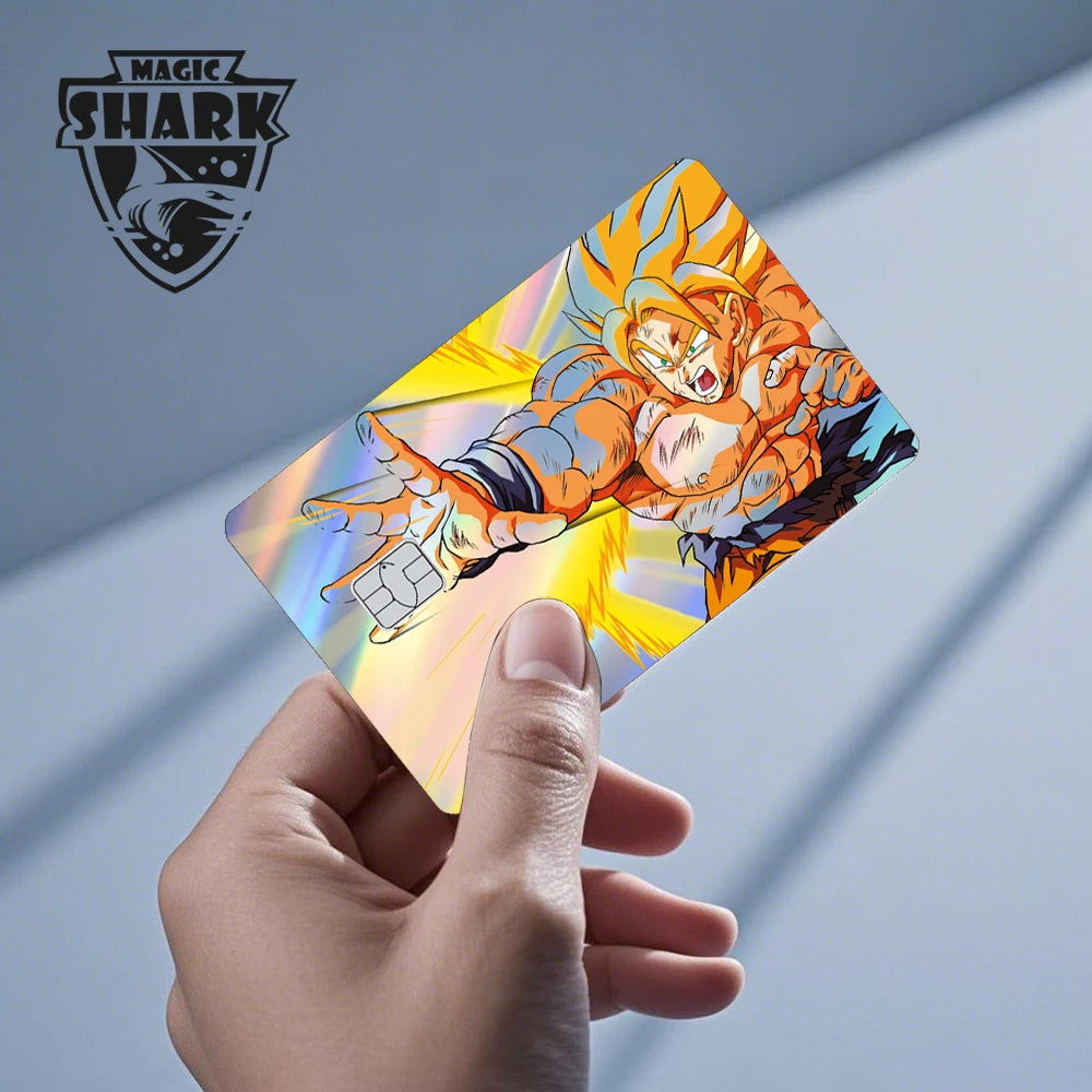 Magic Shark Goku Vegeta Cool Shinny Holographic Laser Credit Debit Card Sticker Film Front Skin Cover