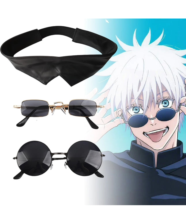 Satoru Gojo Cosplay Patch Glasses Anime Jujutsu Kaisen Cosplay Accessories Gojo Half Face Mask Masquerade Halloween Party Custom