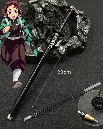 20cm Demon Slayer Katana Pen Tanjirou Sword Ainme Kimetsu No Yaiba Metal Ninja Knife Real Japanese Katana Pen Samurai Sword Toy