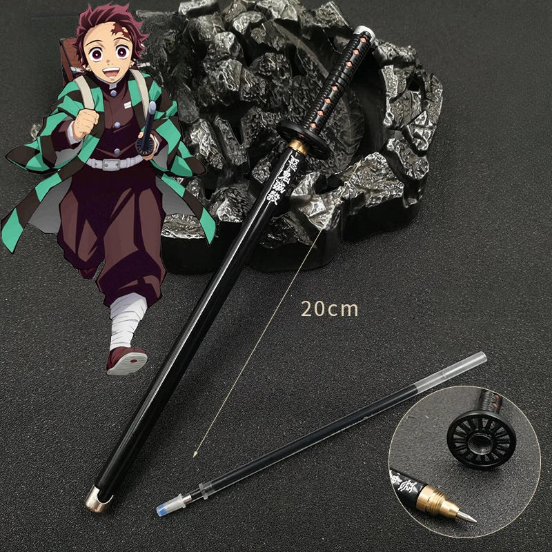20cm Demon Slayer Katana Pen Tanjirou Sword Ainme Kimetsu No Yaiba Metal Ninja Knife Real Japanese Katana Pen Samurai Sword Toy
