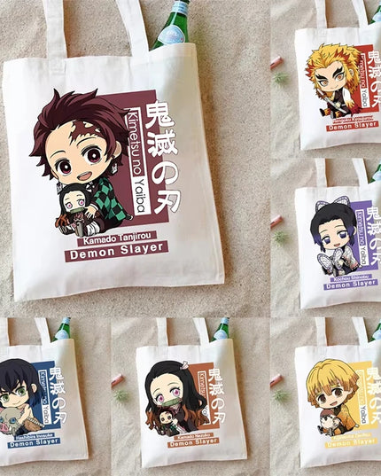 Demon Slayer Canvas Shoulder Bag Anime Cartoon Printed Storage Bags Large Capacity Student Stationery Eco Handbag Birthday Gifts