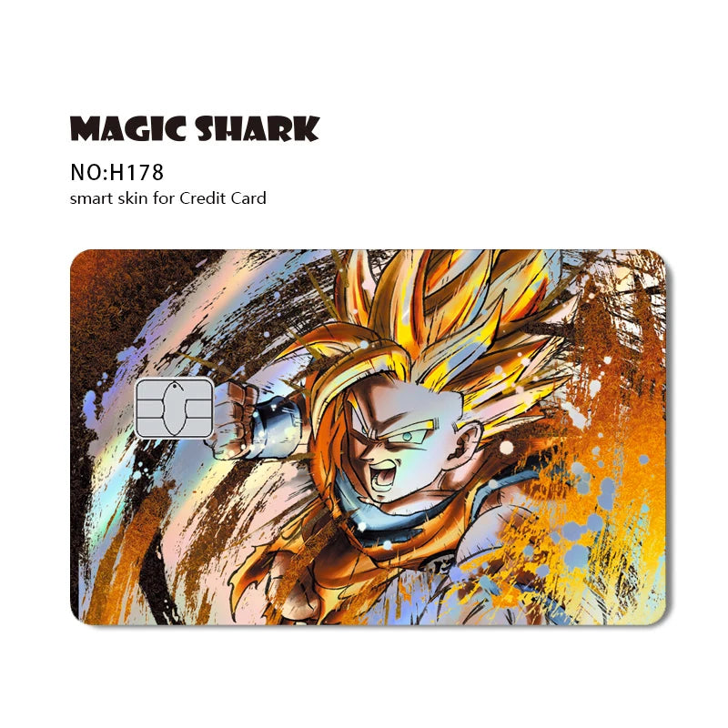 Magic Shark Goku Vegeta Cool Shinny Holographic Laser Credit Debit Card Sticker Film Front Skin Cover
