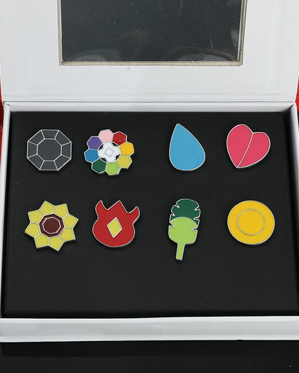 Pokemon Gym Badges Kanto Johto Hoenn Sinnoh Unova Kalos League Region Orange Islands Pins Brooches Box Set Pocket Monster