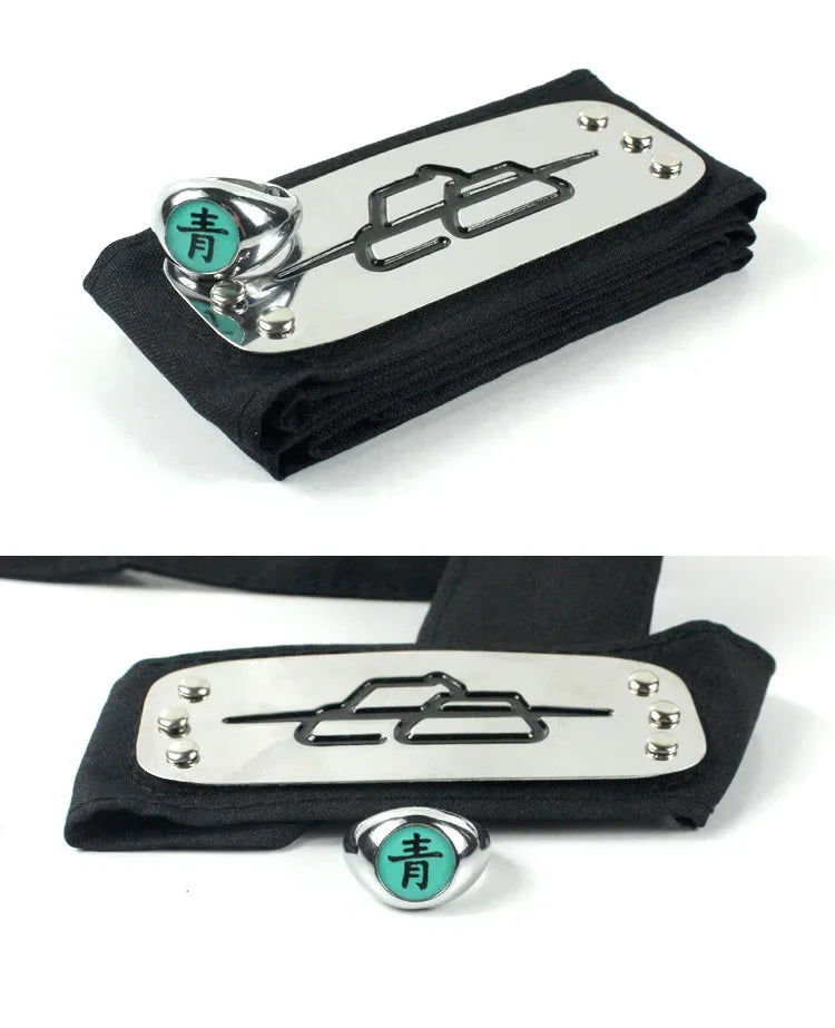 Anime Akatsuki Headband Sasori Uchiha Itachi Ring Sets Cosplay Costumes Props Pain Orochimaru Ninja Accessories